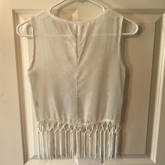 Sheer White Fringe Sleeveless Top - Picture 2 of 6